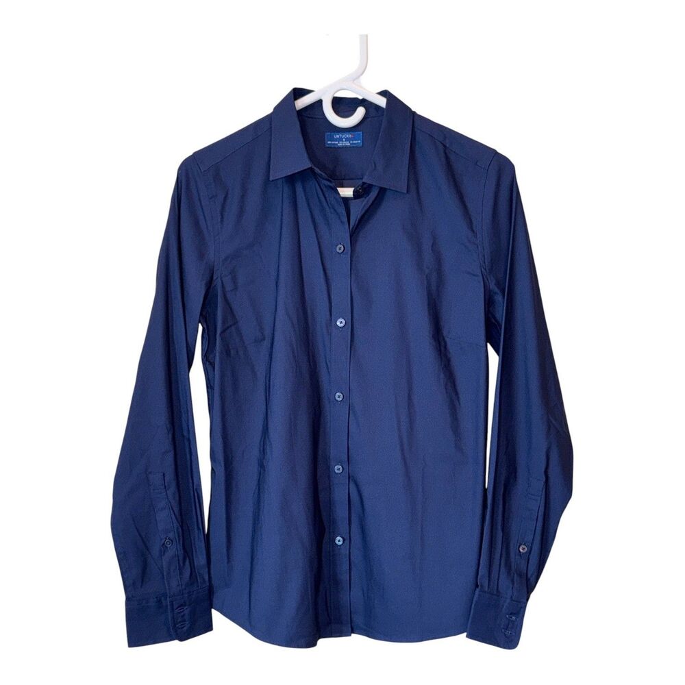 UNTUCKit Women Blue Long Sleeve Button-Down Shirt 6 Preppy Business Casual